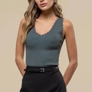 NWT The Workshop Scalloped Edge Ribbed Tank Tops- black